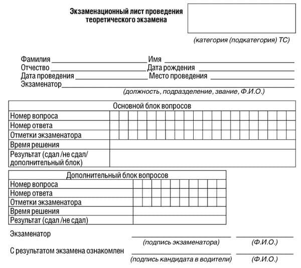 купить лист сдачи теоретического экзамена ПДД в Тольятти